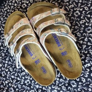 Birkenstock Florida Fresh Floral Fades Crystal Rose Pink White Silver Sandals